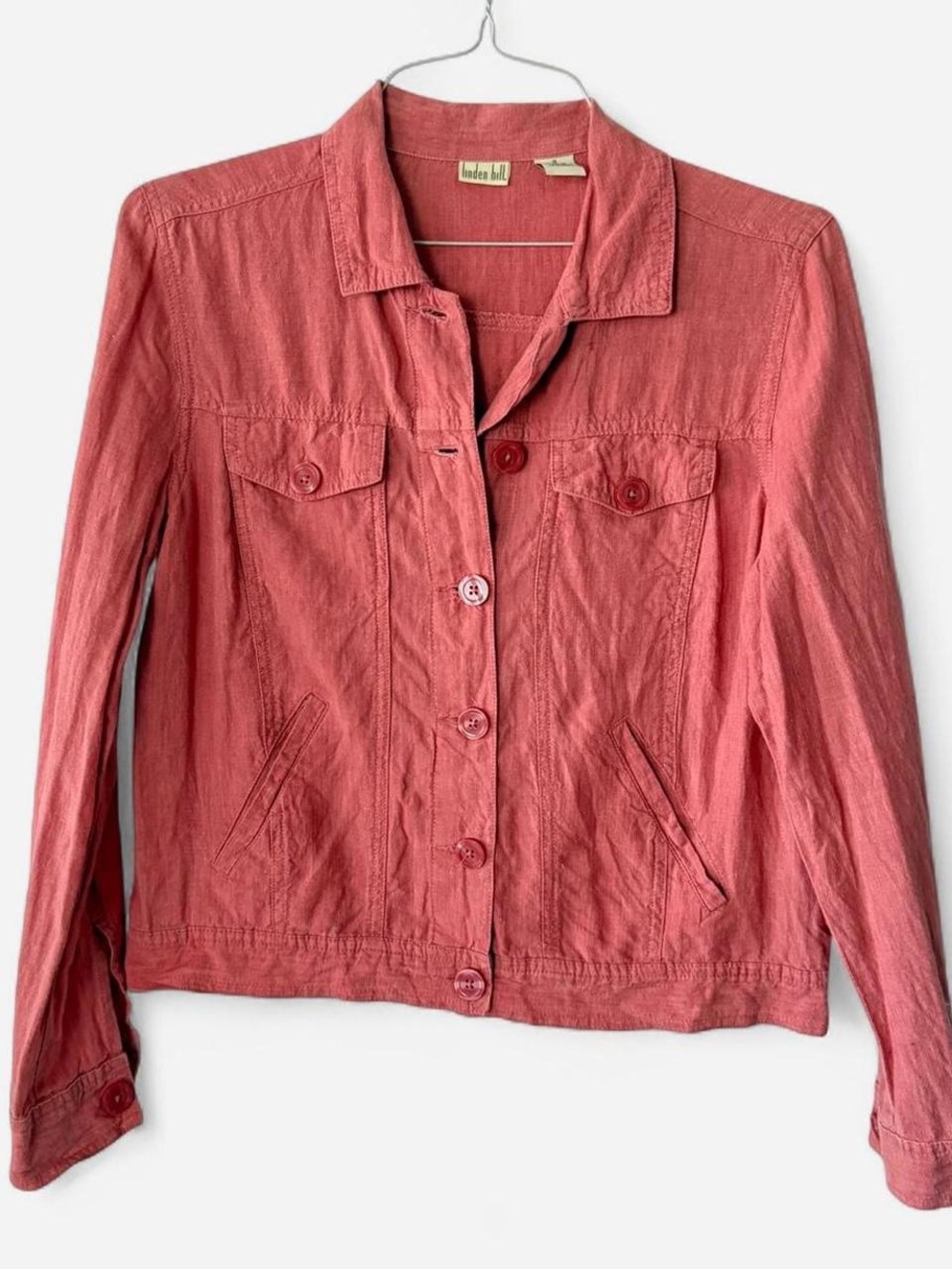 BoHo Indie basics coral 100% linen top button up with pockets